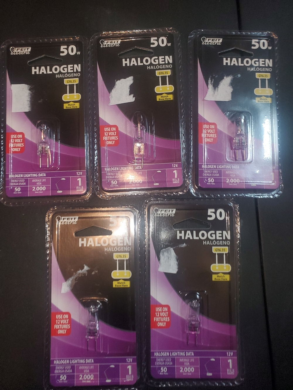Feit Electric 50W Halogen Bulbs - Lot of 5